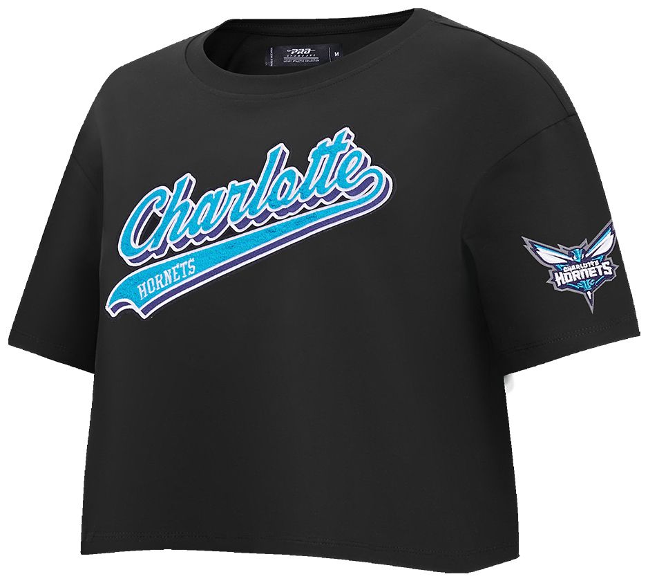 Pro Standard Women's Charlotte Hornets Black Script Tail Boxy Cropped T-Shirt