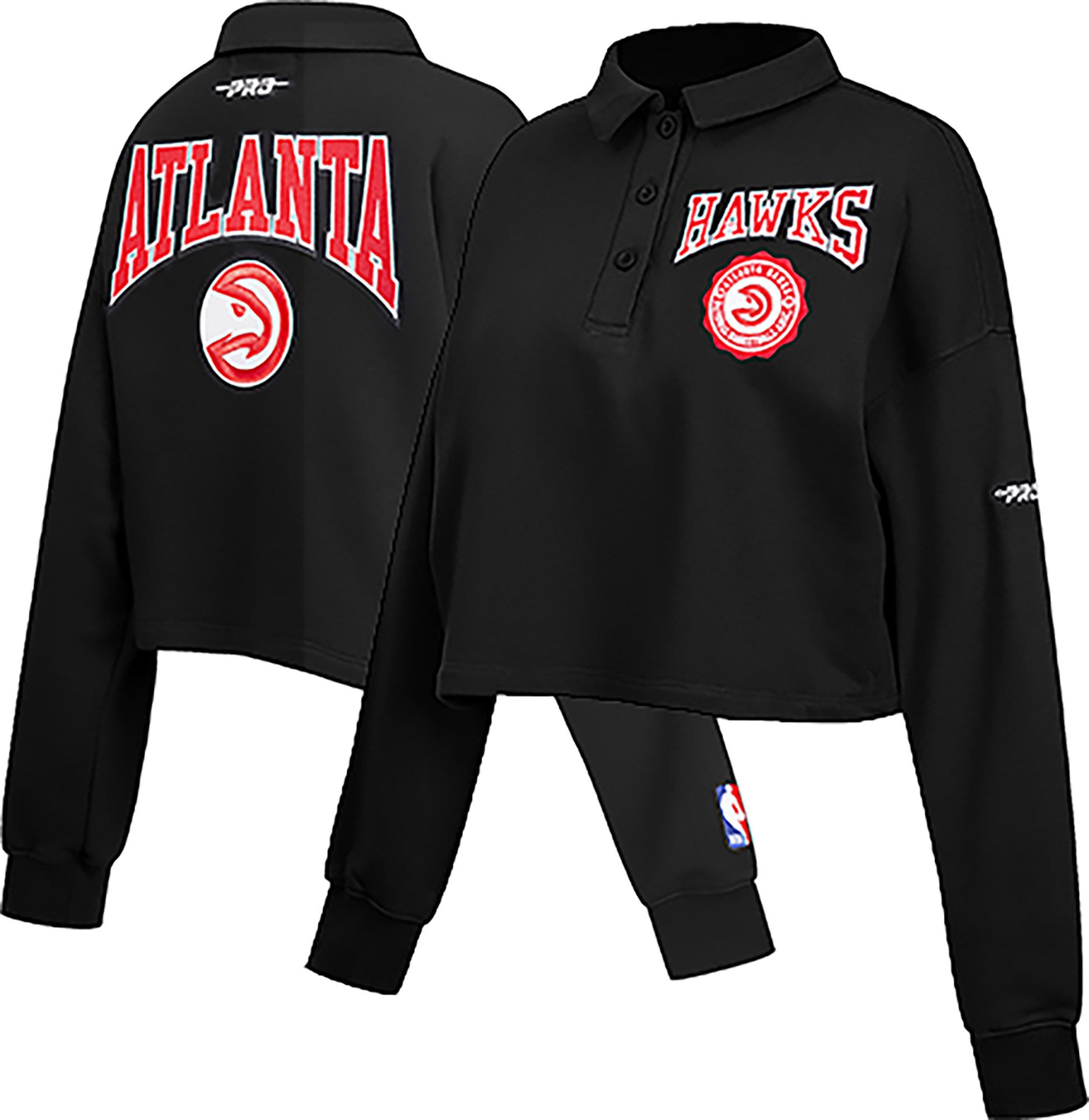 Pro Standard Women's Atlanta Hawks Black Crest Emblem Long Sleeve Polo