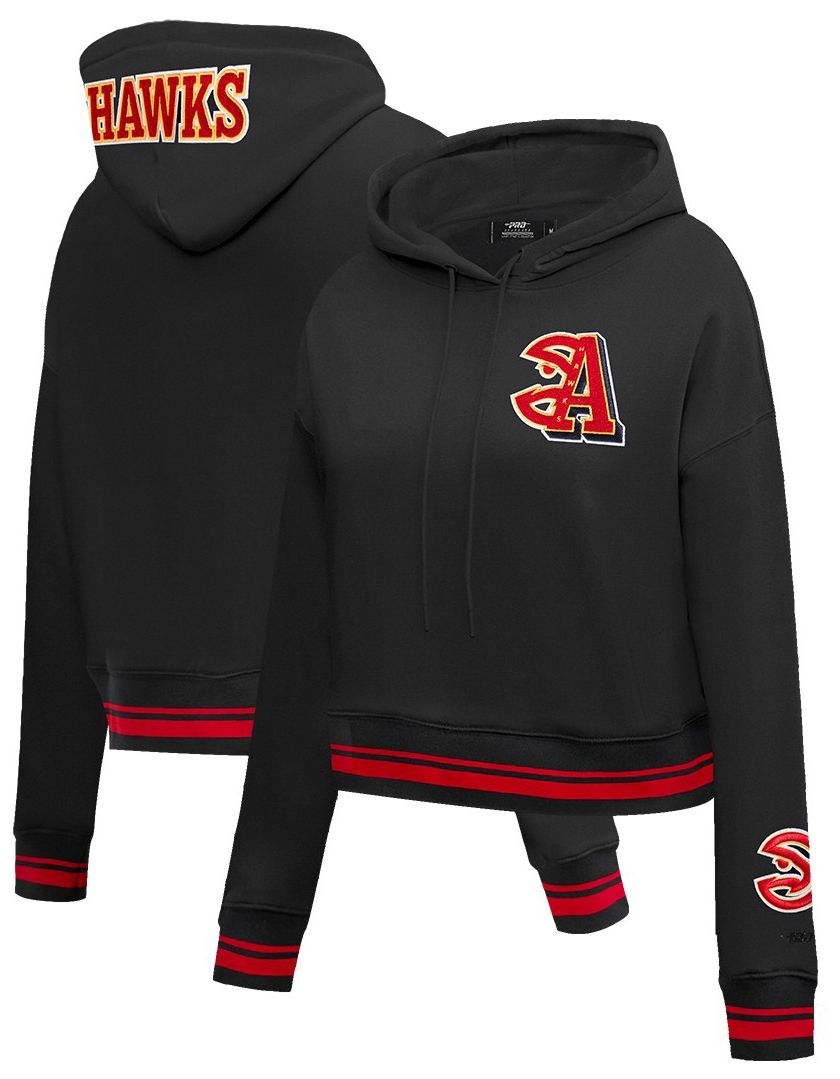 Pro Standard Women's Atlanta Hawks Black Mash Up Rib Cropped Fleece Pullover Hoodie