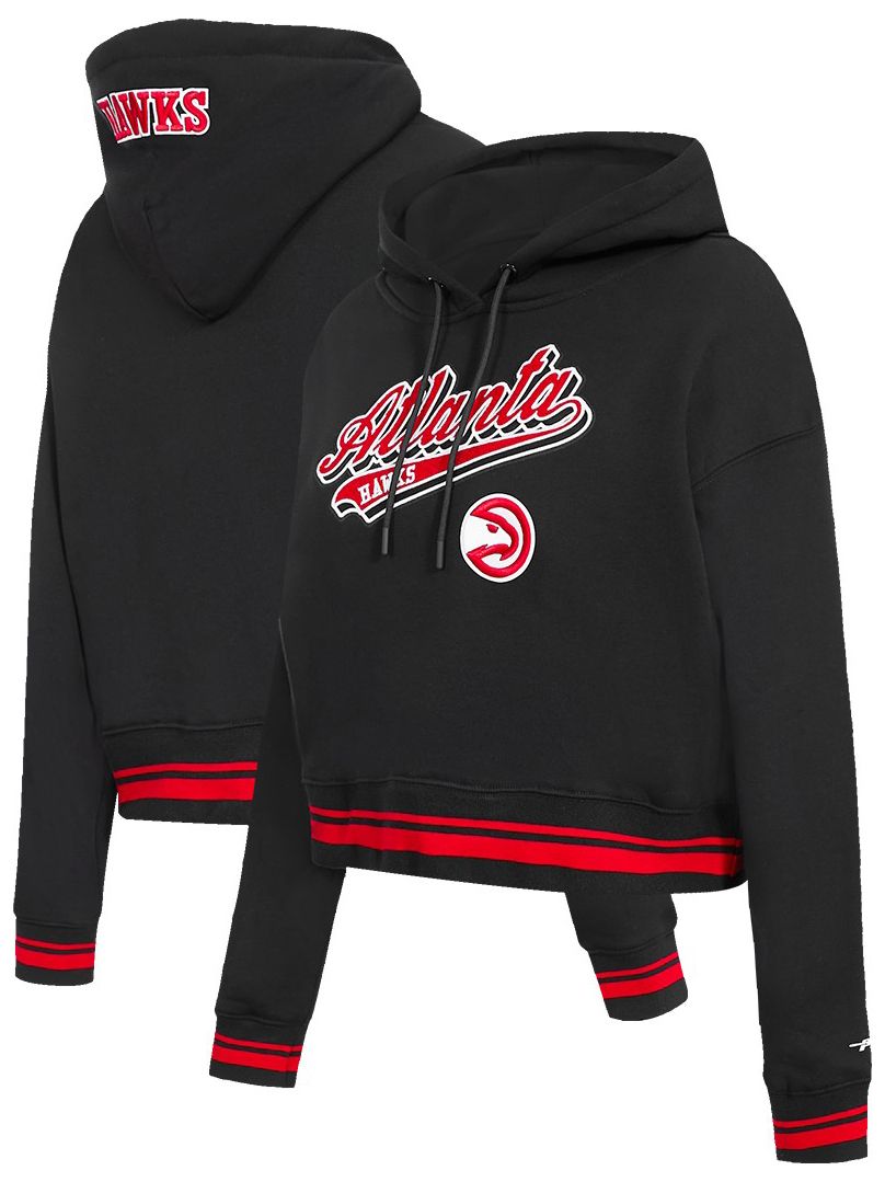 Pro Standard Women's Atlanta Hawks Black Script Tail Rib Cropped Fleece Pullover Hoodie