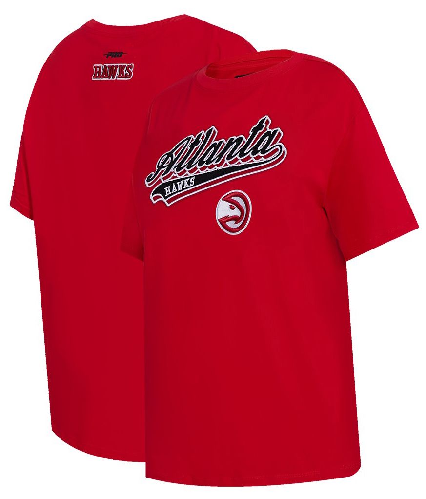 Pro Standard Women's Atlanta Hawks Red Script Tail Boyfriend T-Shirt