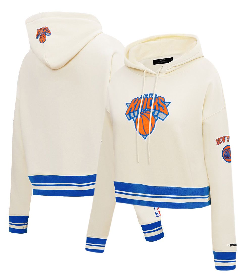Pro Standard Women's New York Knicks Off White Retro Classic Cropped Fleece Pullover Hoodie
