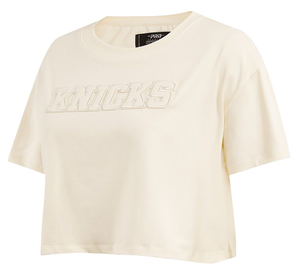 Pro Standard Women's New York Knicks Off-White Neutral Boxy Cropped T-Shirt