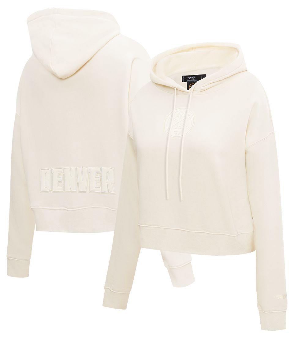 Pro Standard Women's Denver Nuggets Off White Neutral Cropped Fleece Pullover Hoodie
