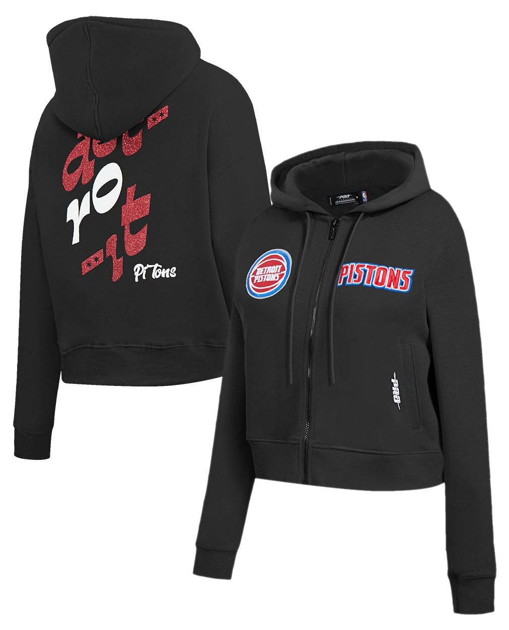 Pro Standard Women's Detroit Pistons Black Wordplay Full Zip Hoodie