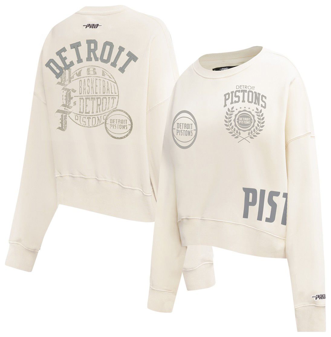 Pro Standard Women's Detroit Pistons Off White Street Team Crewneck Sweatshirt