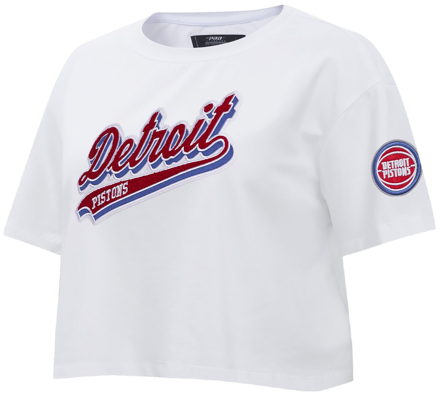 Pro Standard Women's Detroit Pistons Script White Boxy T-Shirt