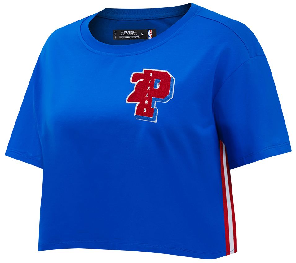 Pro Standard Women's Philadelphia 76ers Blue Mash Up Boxy Cropped T-Shirt