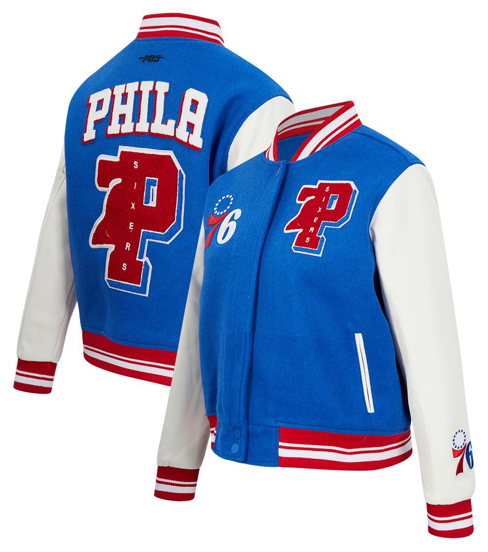 Pro Standard Women's Philadelphia 76ers Blue Mash Up Rib Wool Varsity Jacket