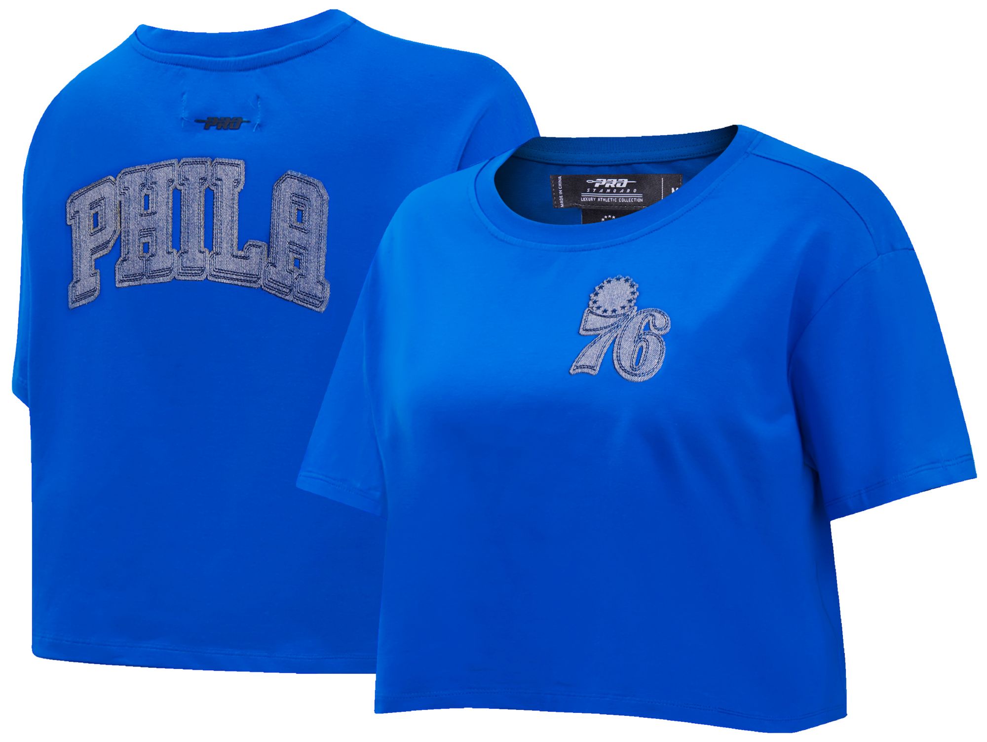 Pro Standard Women's Philadelphia 76ers Blue Varsity Blues Boxy Cropped T-Shirt