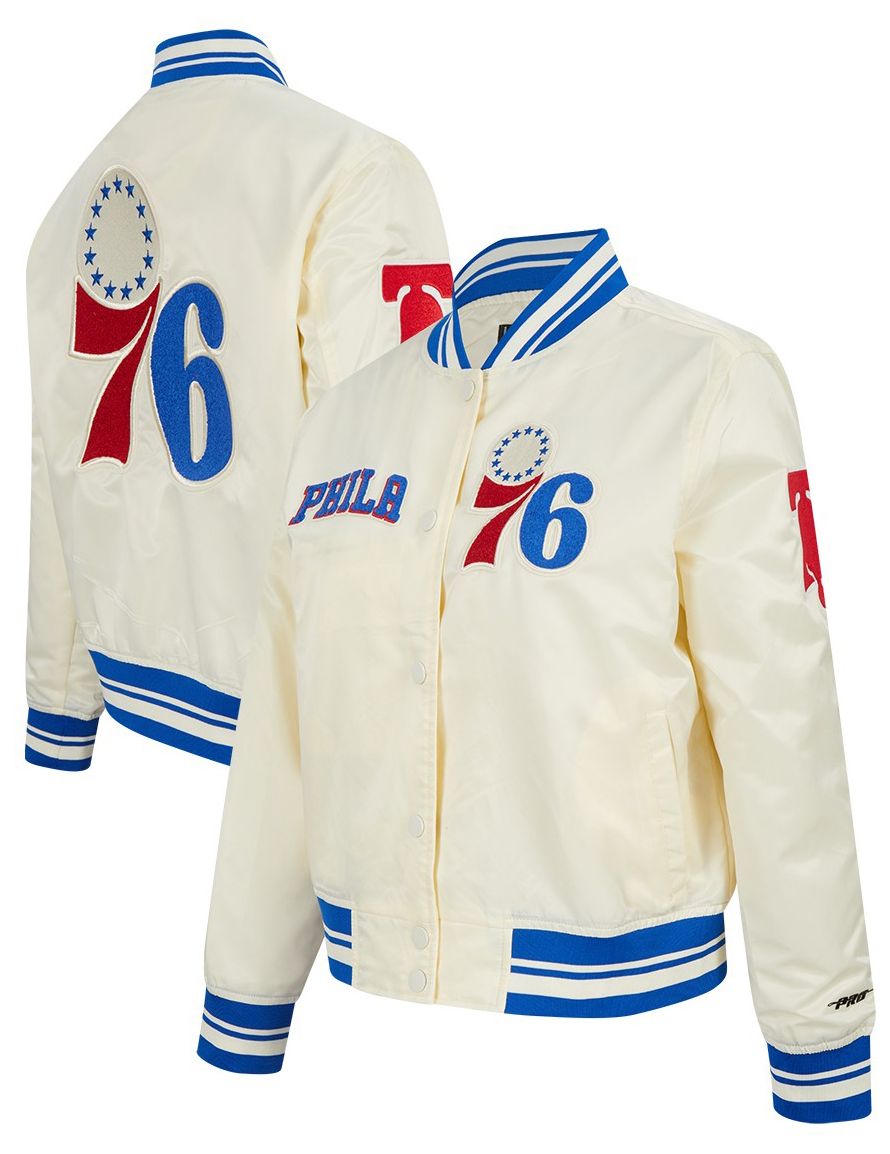 Pro Standard Women's Philadelphia 76ers Off White Retro Classic Rib Satin Jacket