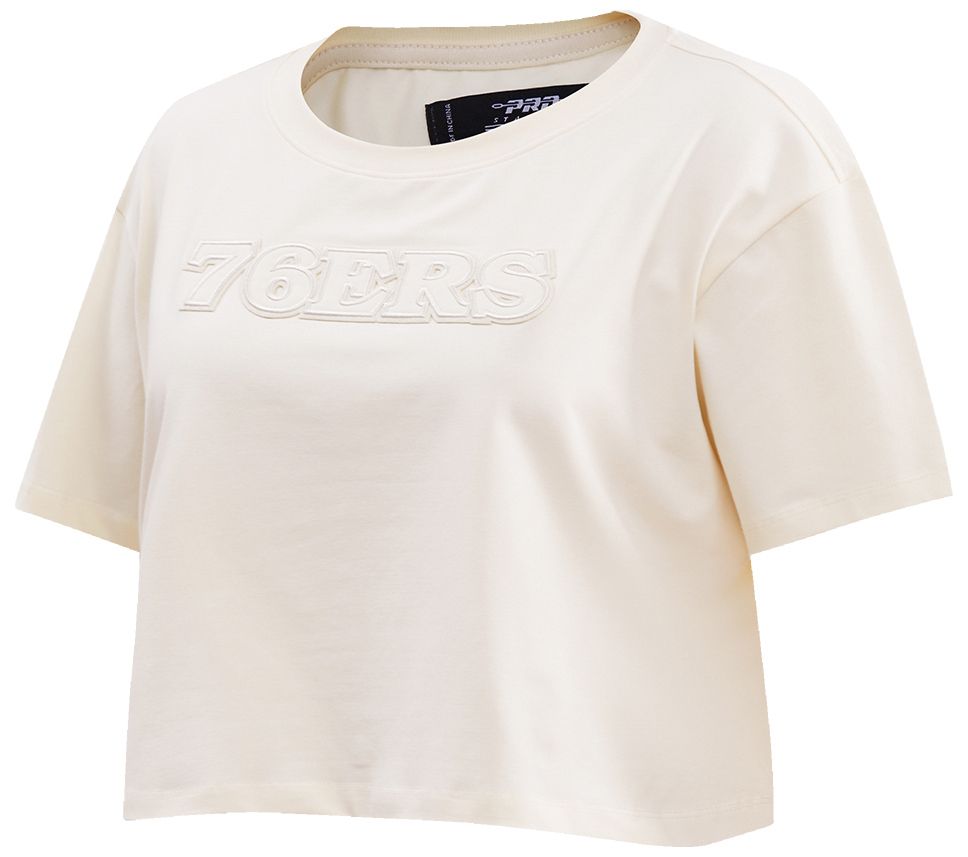 Pro Standard Women's Philadelphia 76ers Off-White Neutral Boxy Cropped T-Shirt
