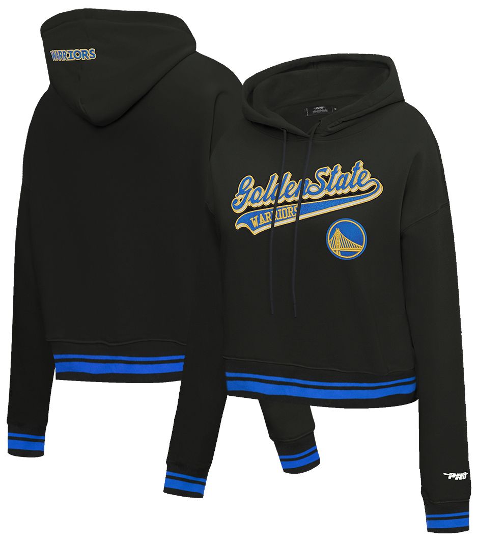 Pro Standard Women's Golden State Warriors Black Script Tail Rib Cropped Fleece Pullover Hoodie