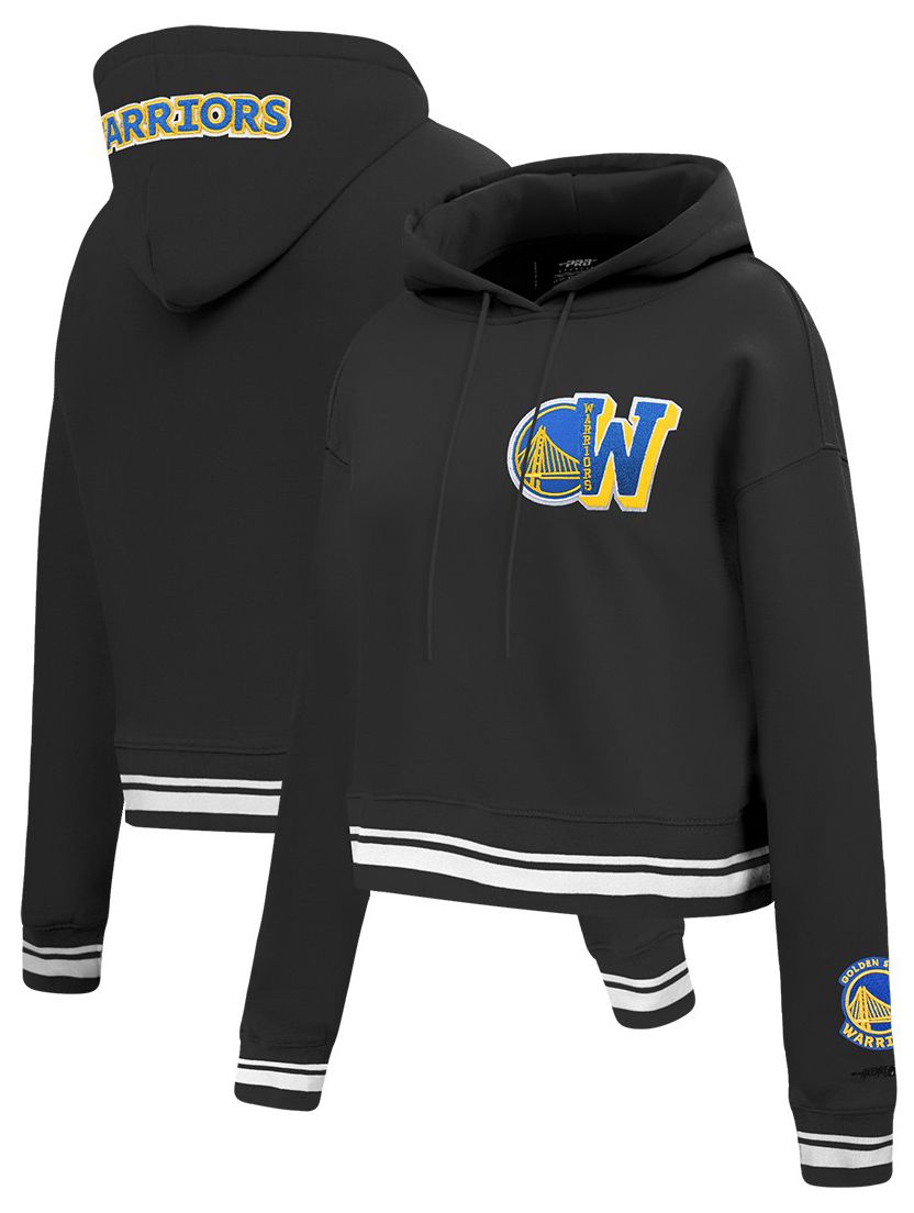 Pro Standard Women's Golden State Warriors Black Mash Up Rib Cropped Fleece Pullover Hoodie