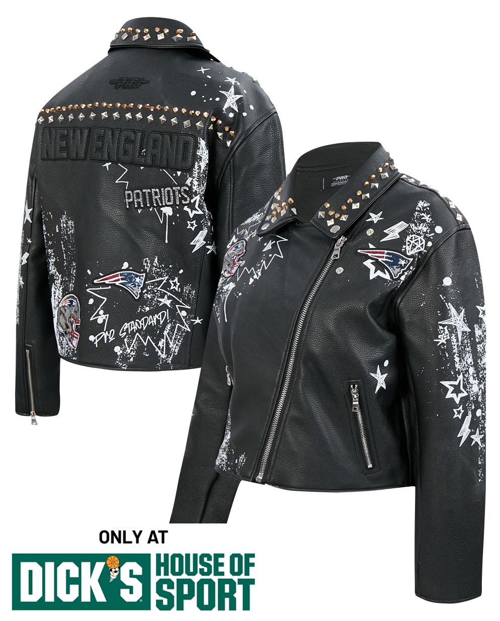 Pro Standard Women's New England Patriots Black Sketchbook Full-Zip Leather Jacket