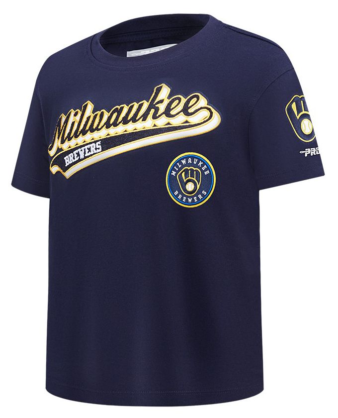 Pro Standard Youth Milwaukee Brewers Midnight Navy Script Tail T-Shirt