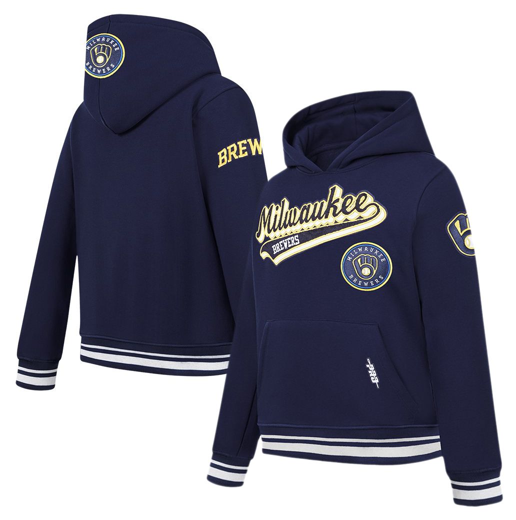 Pro Standard Youth Milwaukee Brewers Midnight Navy Script Tail Ribbed Fleece Hoodie