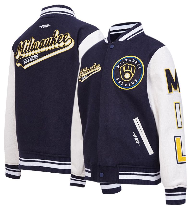 Pro Standard Youth Milwaukee Brewers Midnight Navy Script Varsity Jacket