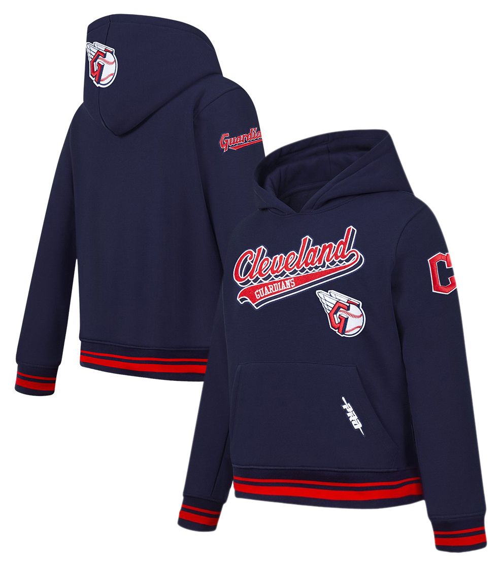 Pro Standard Youth Cleveland Guardians Midnight Navy Script Tail Ribbed Fleece Hoodie