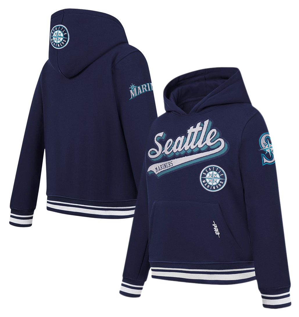 Pro Standard Youth Seattle Mariners Midnight Navy Script Tail Ribbed Fleece Hoodie