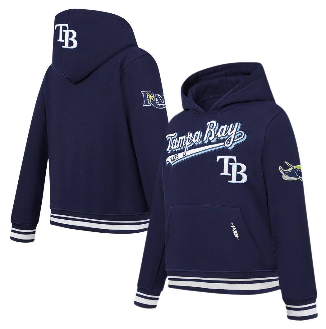 Pro Standard Youth Tampa Bay Rays Midnight Navy Script Tail Ribbed Fleece Hoodie