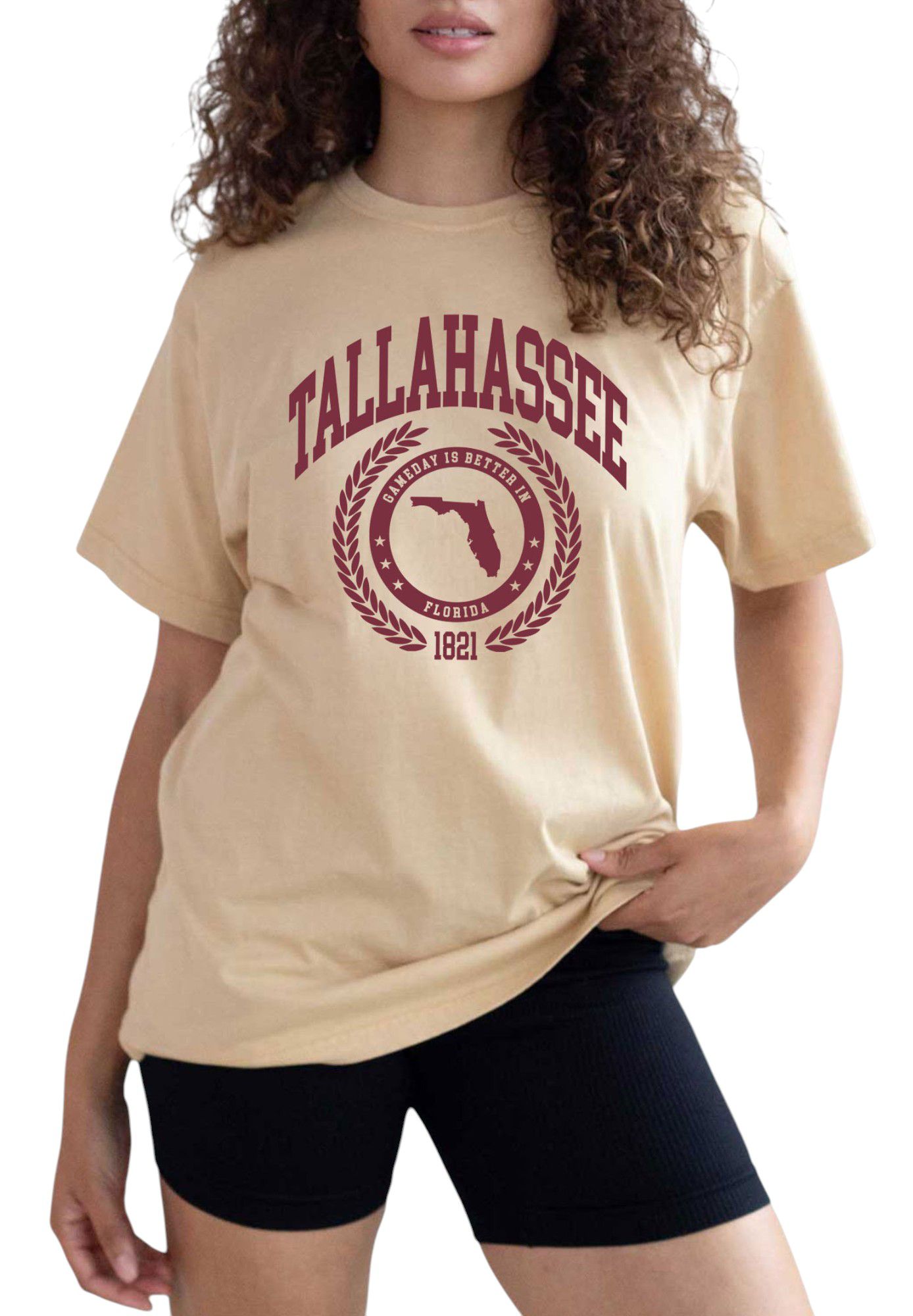 chicka-d Women's Tallahassee Tan College Old School T-Shirt