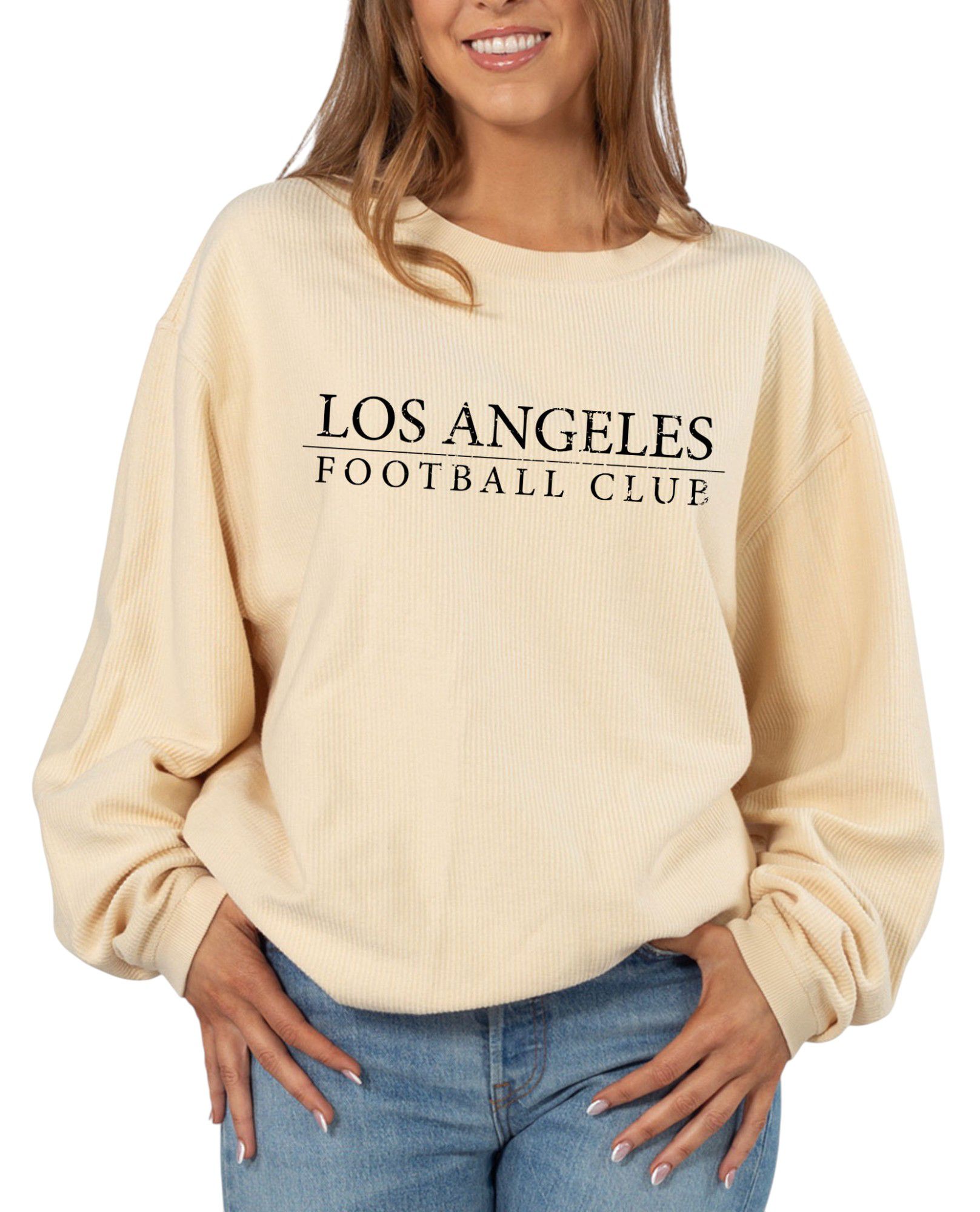 chicka-d Women's Los Angeles FC Natural Corded Crewneck Sweatshirt
