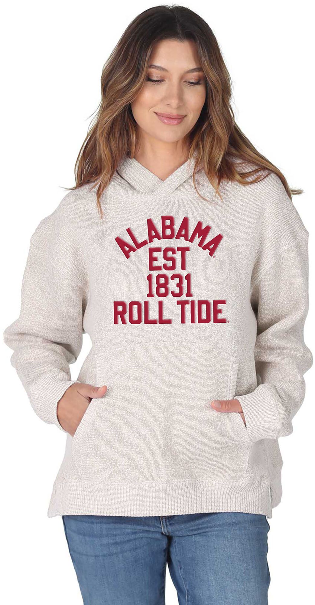 chicka-d Women's Alabama Crimson Tide Natural Spirit Fleece Weekender Pullover Hoodie