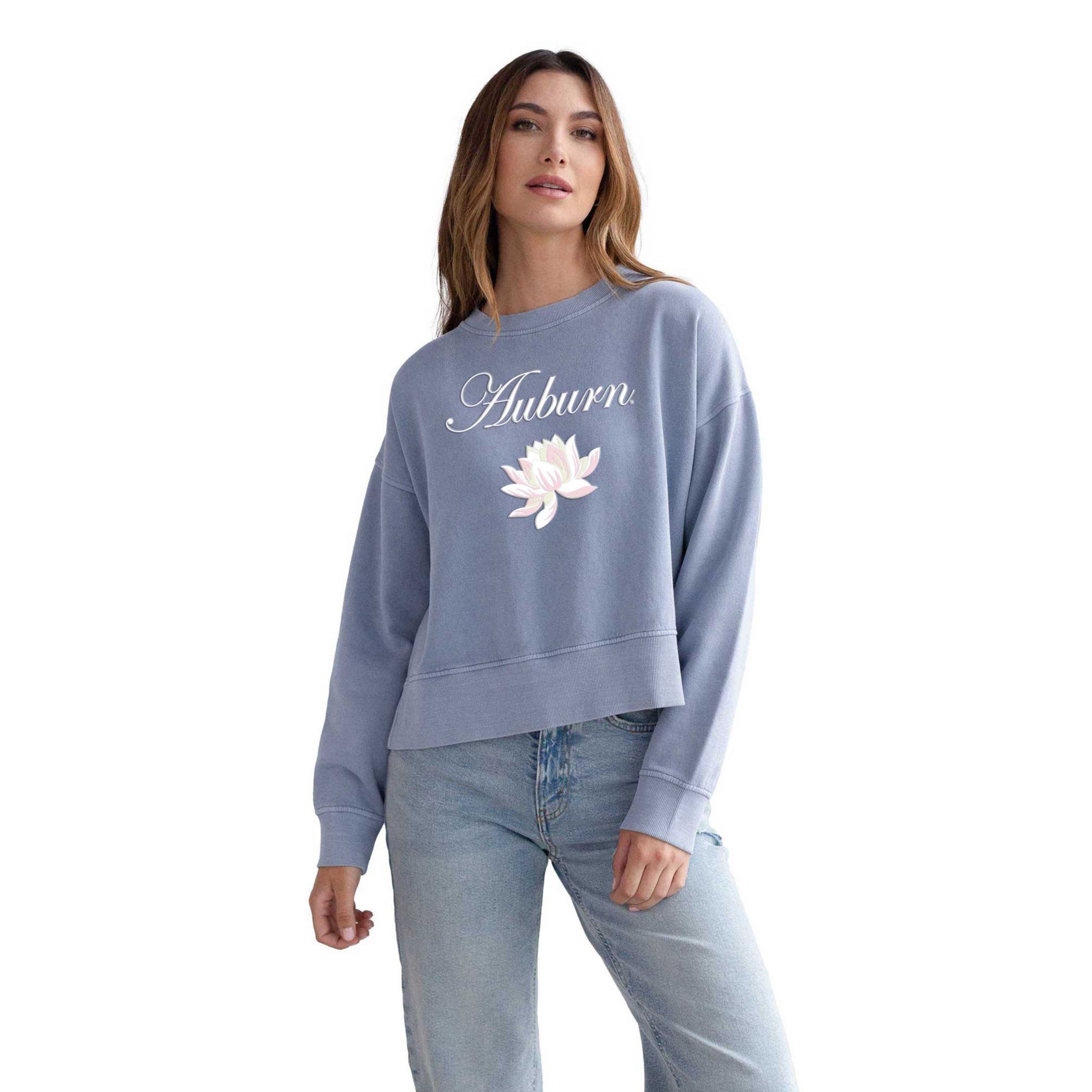 chicka-d Women's Auburn Tigers Blue Lotus Pullover Sweatshirt