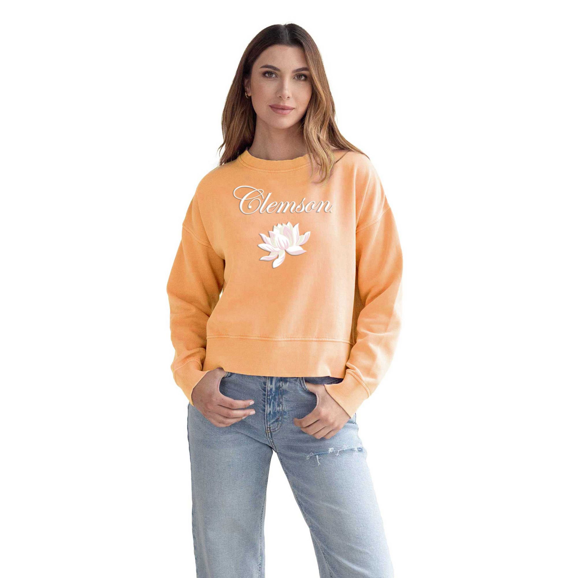 chicka-d Women's Clemson Tigers Orange Lotus Pullover Sweatshirt