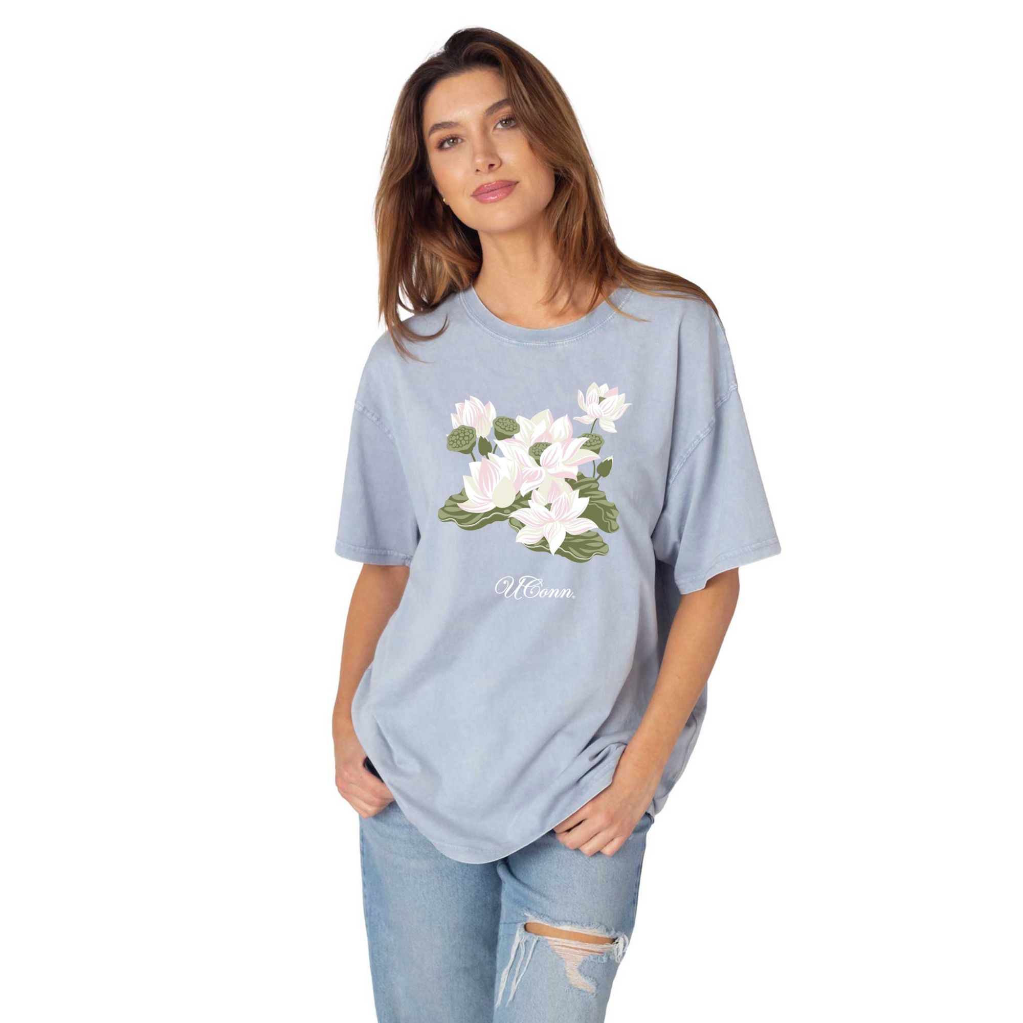 chicka-d Women's UConn Huskies Light Blue Lotus T-Shirt