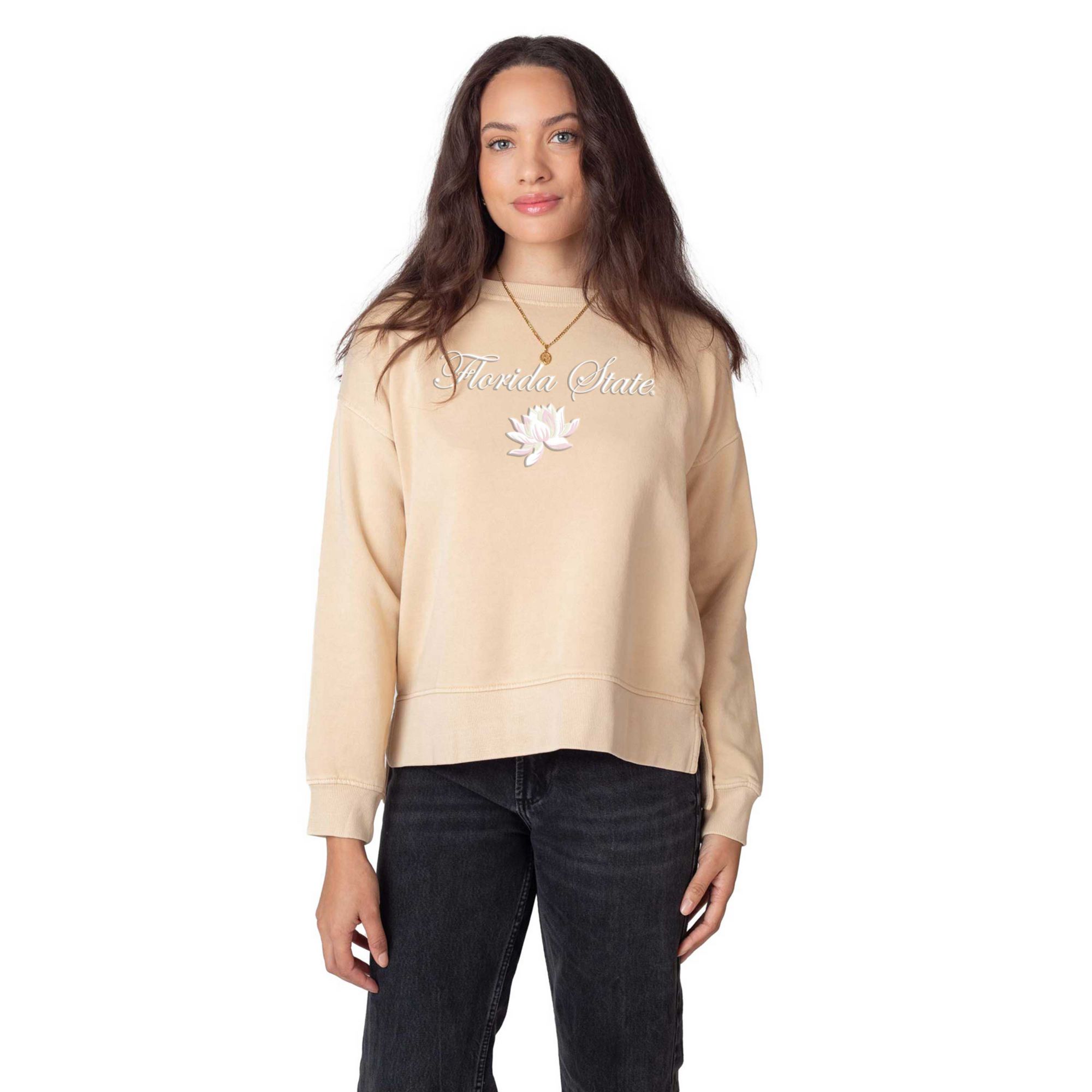 chicka-d Women's Florida State Seminoles Tan Lotus Pullover Sweatshirt