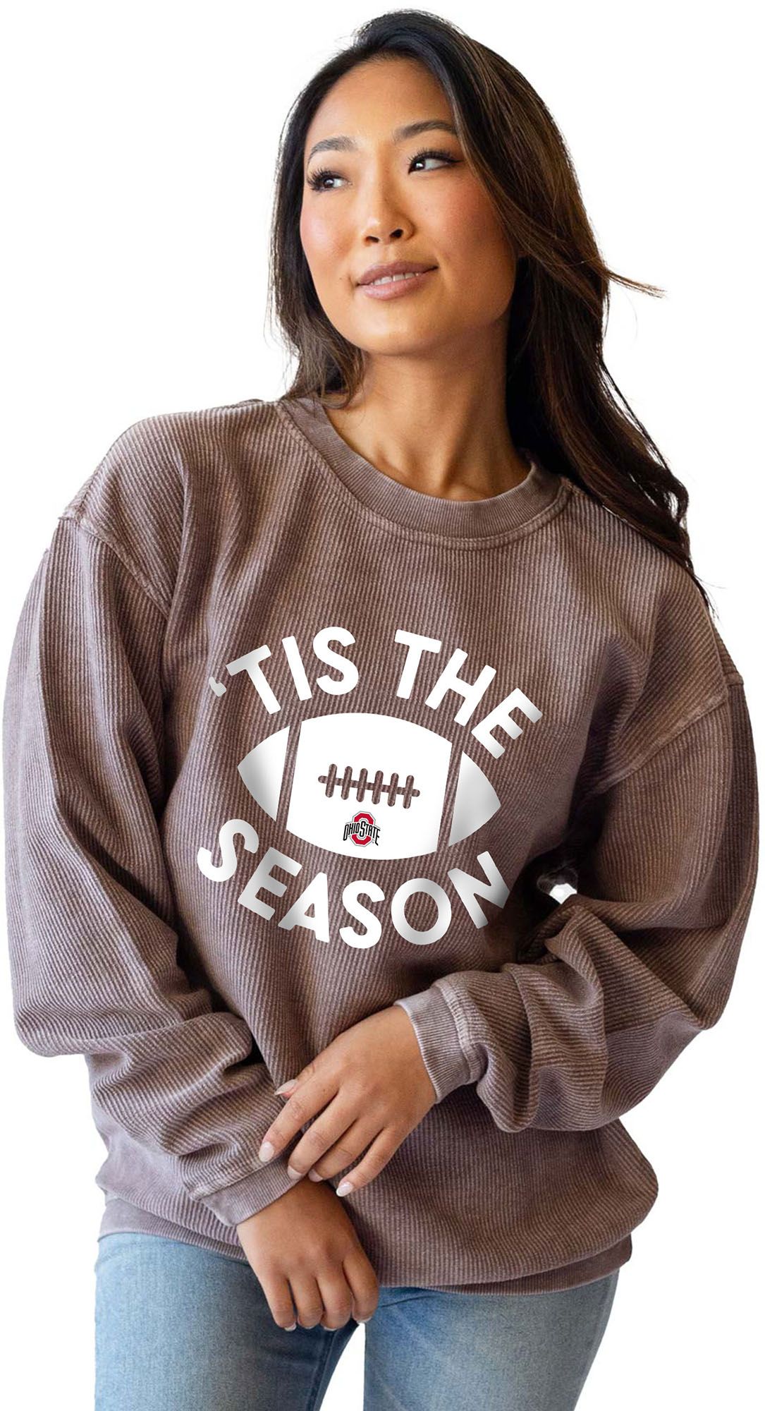 chicka-d Women's Ohio State Buckeyes Brown 'Tis the Season Crewneck