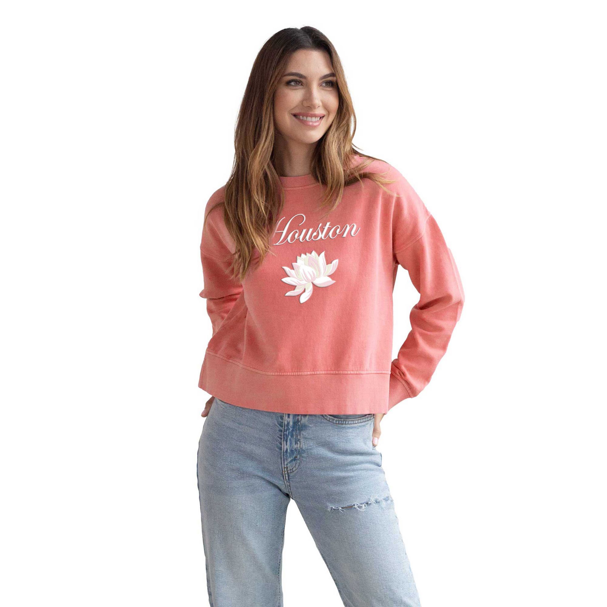 chicka-d Women's Houston Cougars Pink Lotus Pullover Sweatshirt