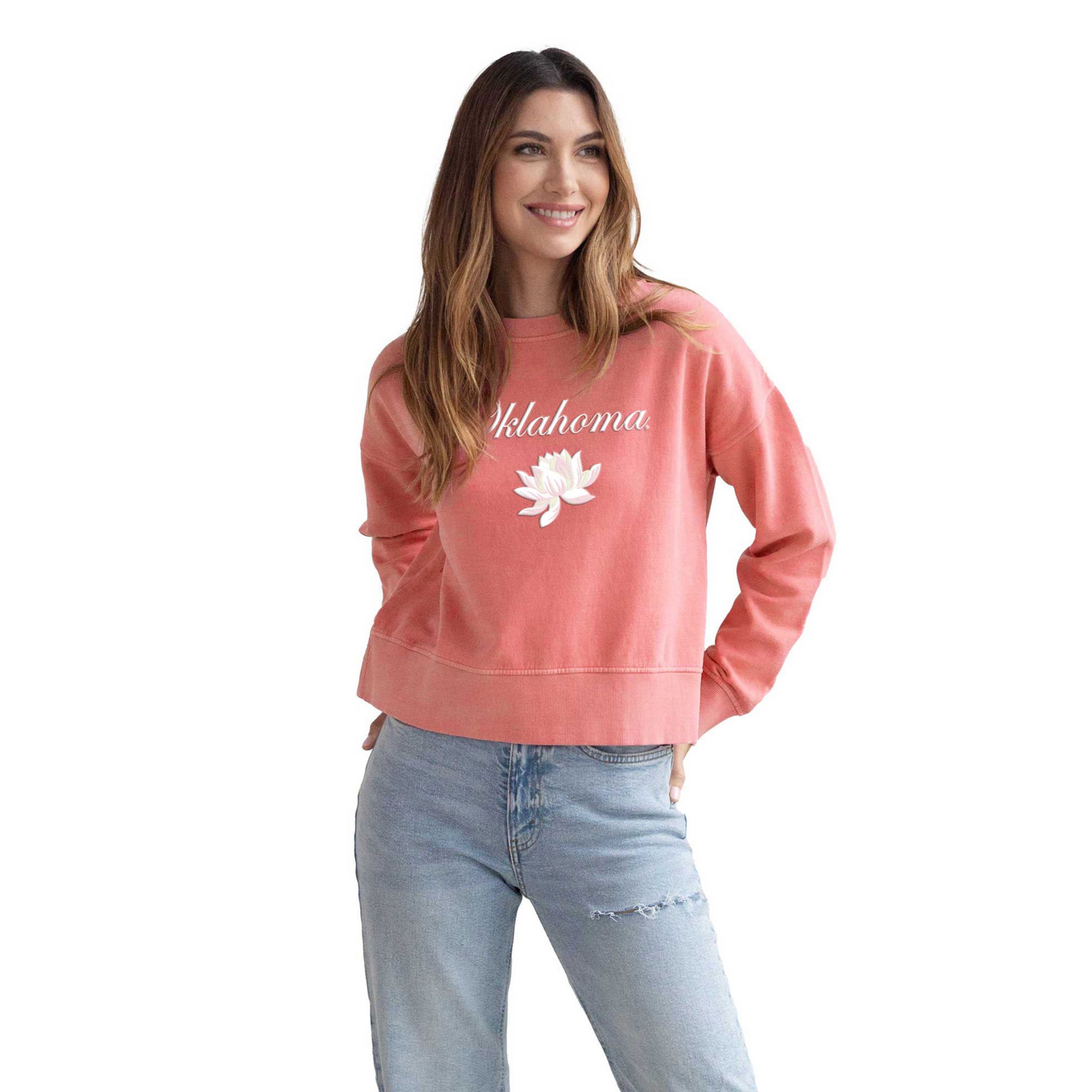 chicka-d Women's Oklahoma Sooners Pink Lotus Pullover Sweatshirt