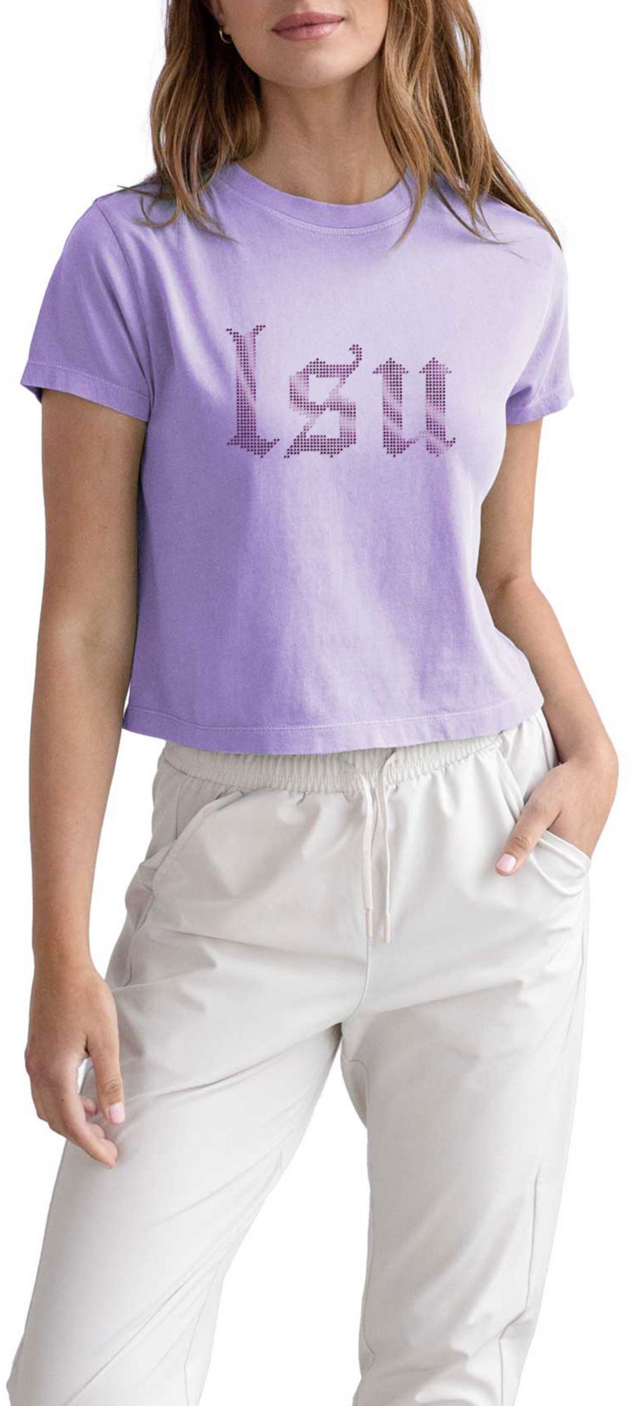 chicka-d Women's LSU Tigers Orchid Montauk Short Sleeve T-Shirt
