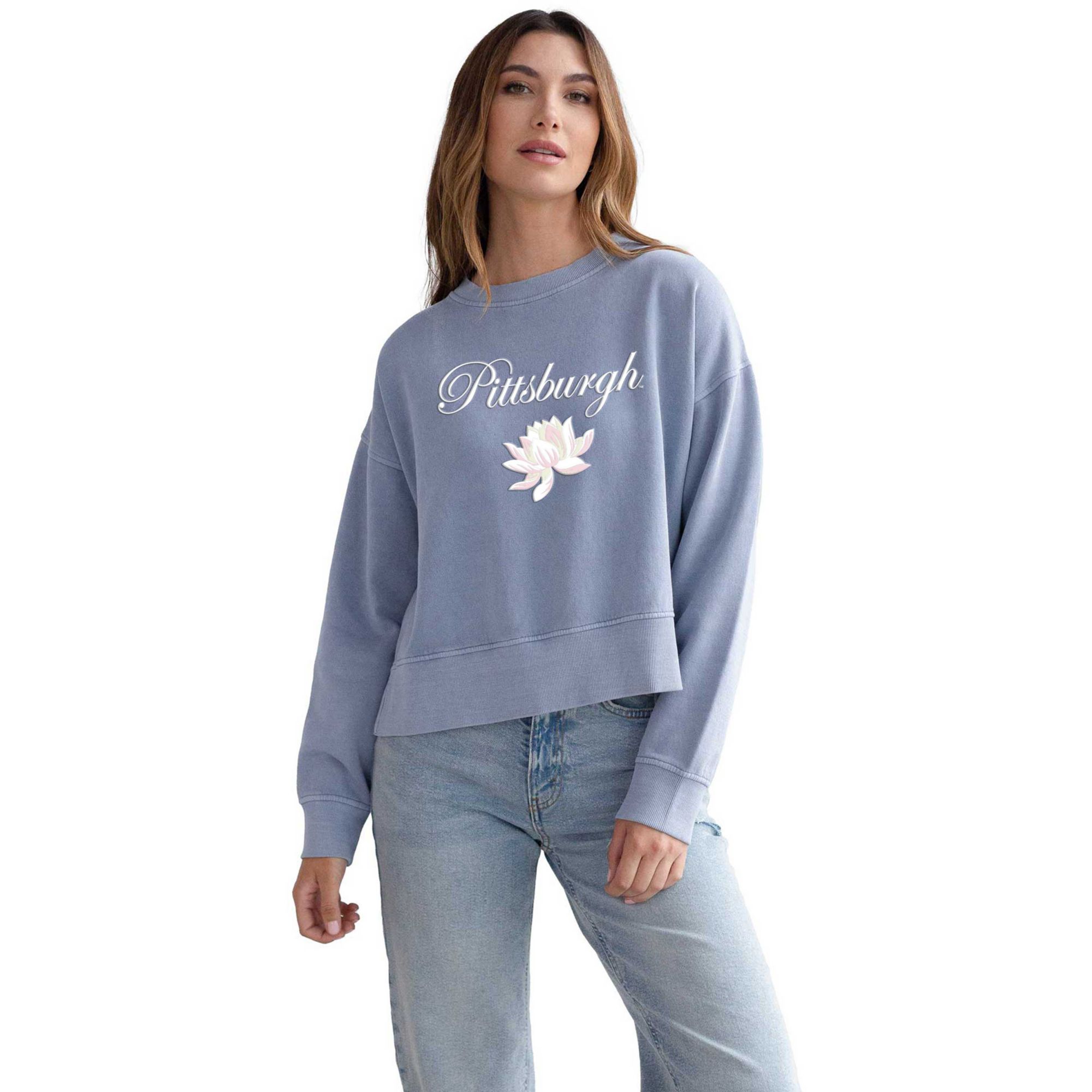 chicka-d Women's Pitt Panthers Blue Lotus Pullover Sweatshirt