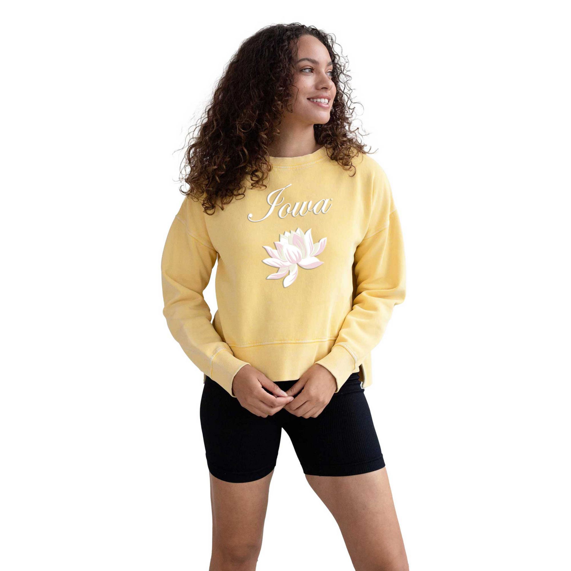 chicka-d Women's Iowa Hawkeyes Yellow Lotus Pullover Sweatshirt