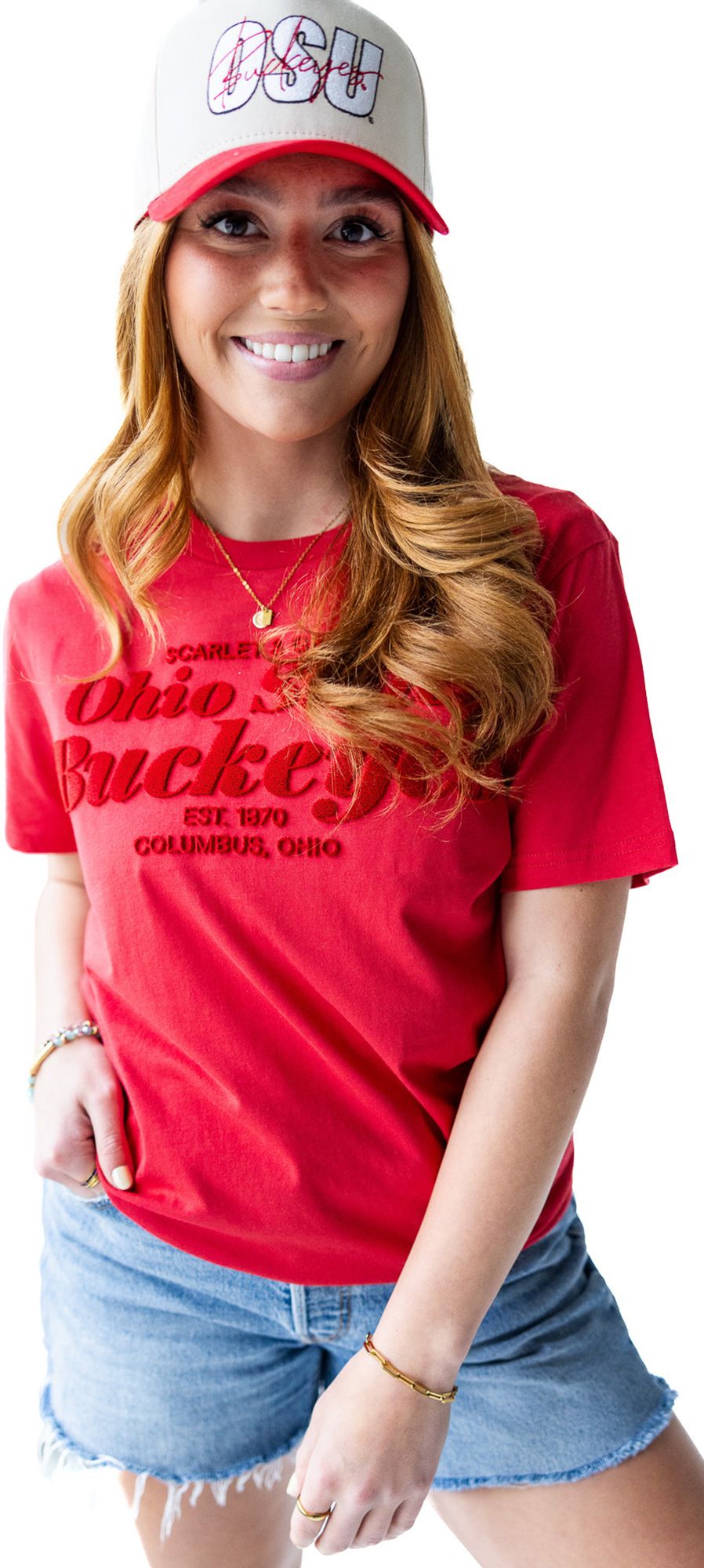 Gameday Social Women's Ohio State Buckeyes Red Hansen T-Shirt