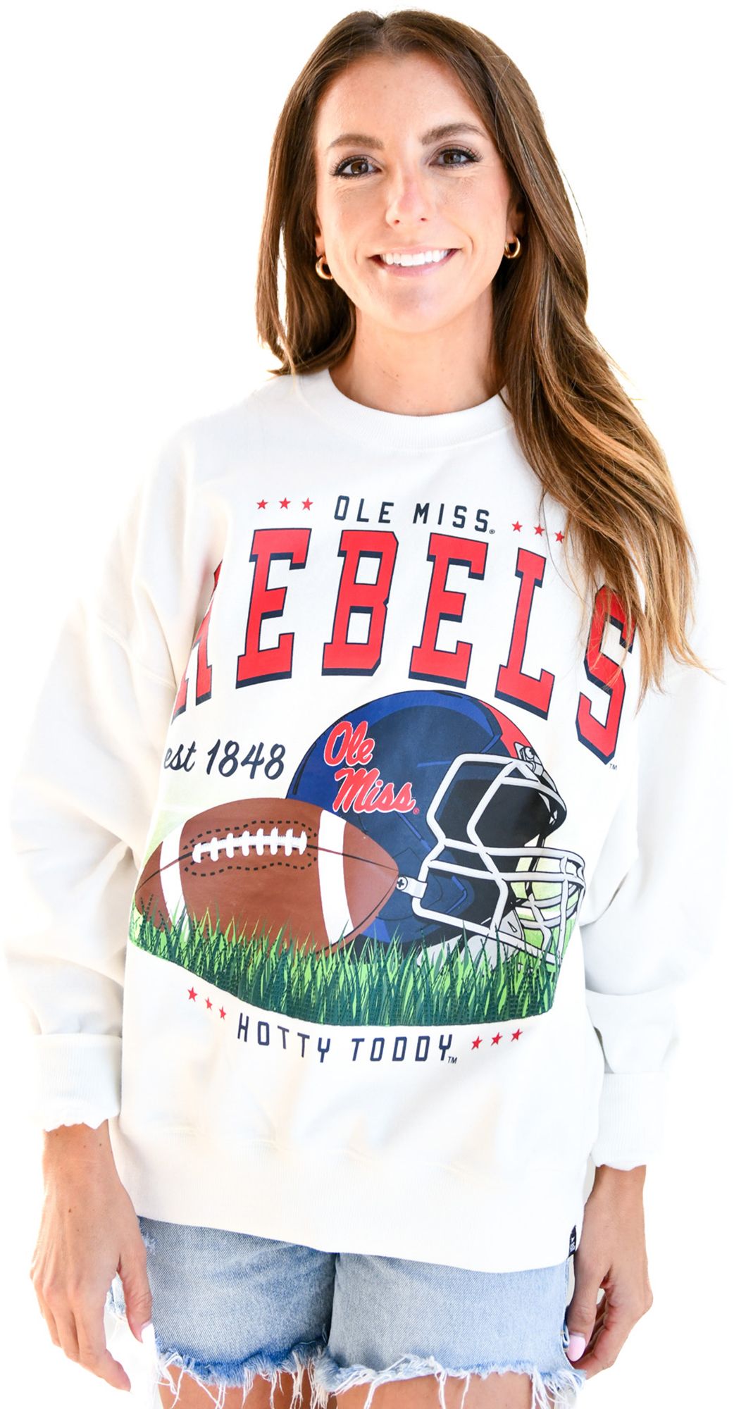 Gameday Social Women's Ole Miss Rebels White Malone Oversized Crewneck Sweatshirt