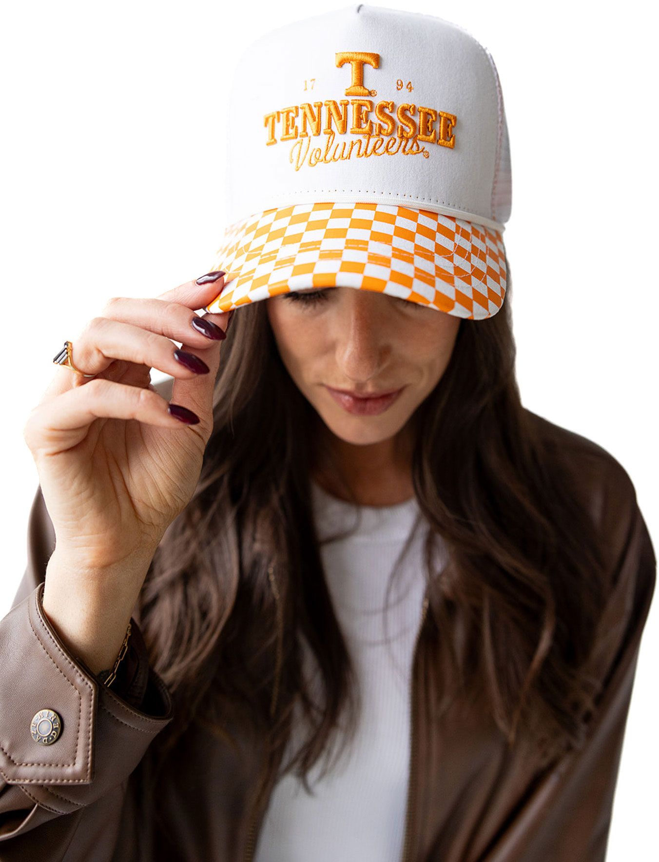 Gameday Social Women's Tennessee Volunteers Orange/White Adjustable Checkered Hat
