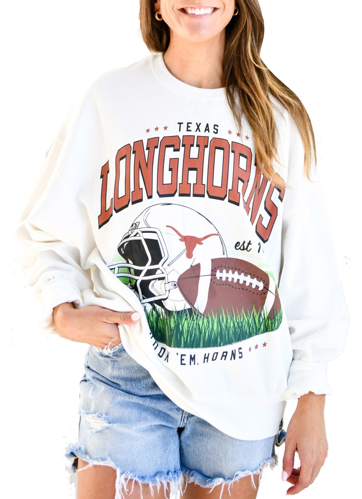 Gameday Social Women's Texas Longhorns White Malone Crewneck Sweatshirt