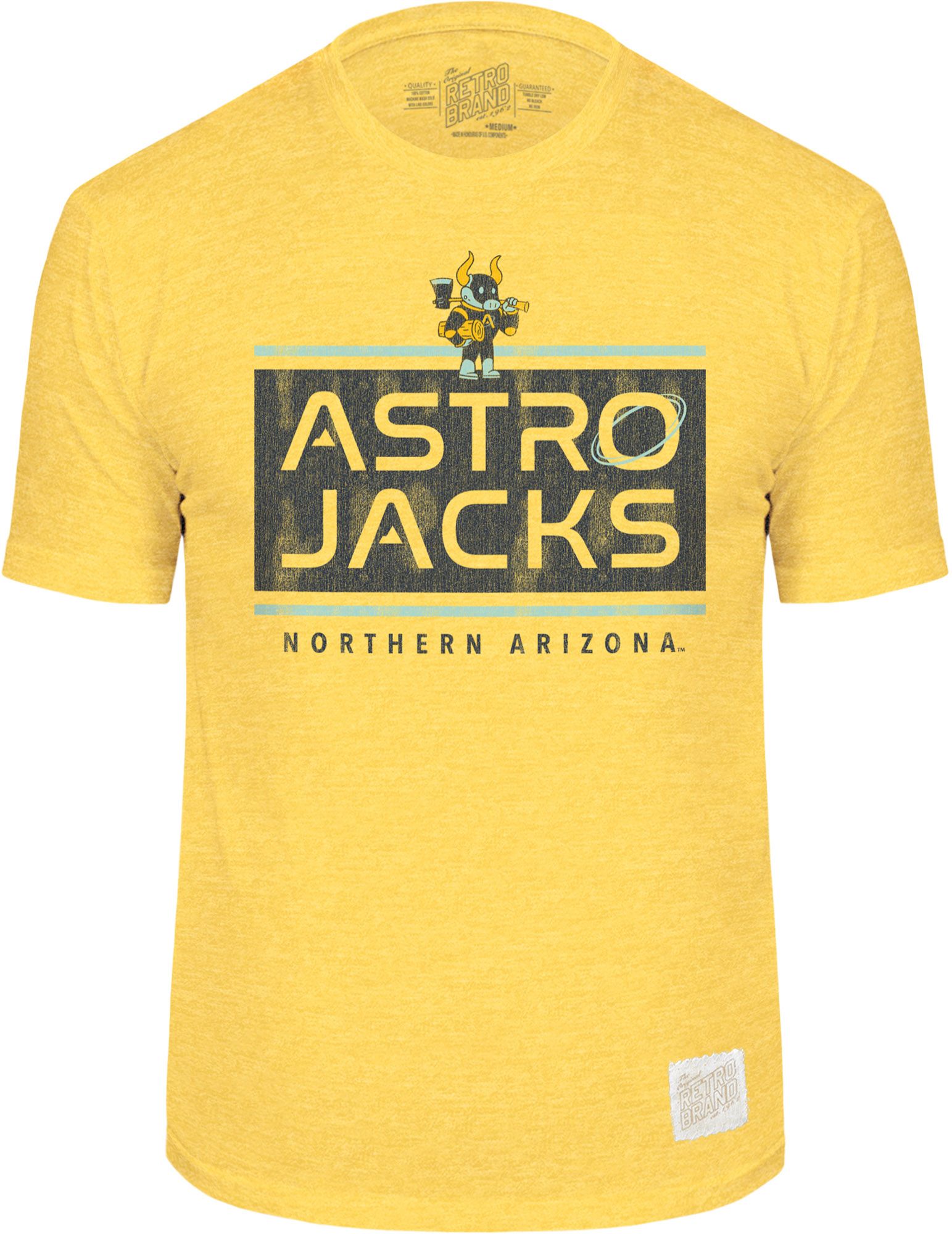 Retro Brand Men's Northern Arizona Lumberjacks Yellow Astro Jacks Logo Short Sleeve T-Shirt