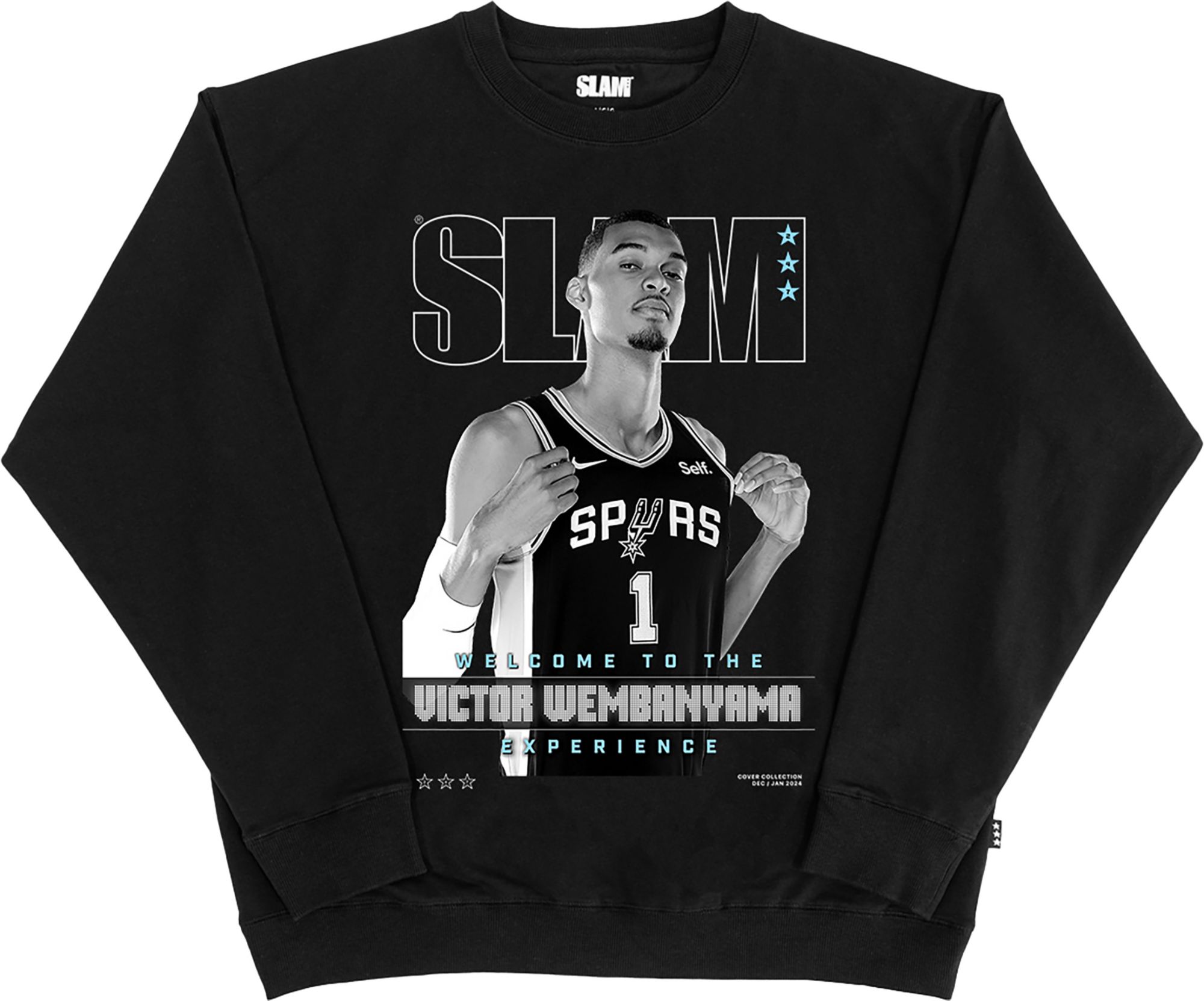 SLAM Men's San Antonio Spurs Victor Wembanyama #1 Black Slam Cover Crewneck Sweatshirt