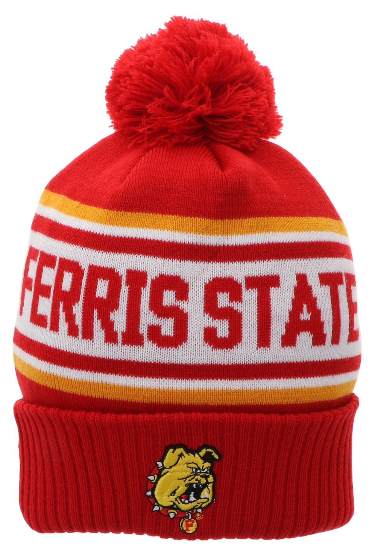 League-Legacy Adult Ferris State Bulldogs Red Pom Knit Beanie
