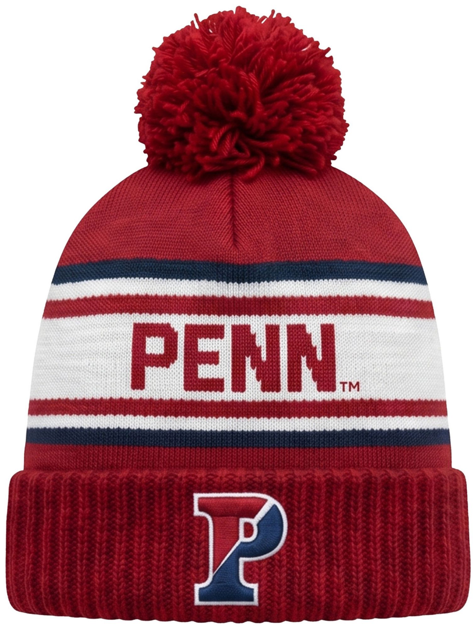 League-Legacy Adult University of Pennsylvania Quakers Crimson Pom Knit Beanie