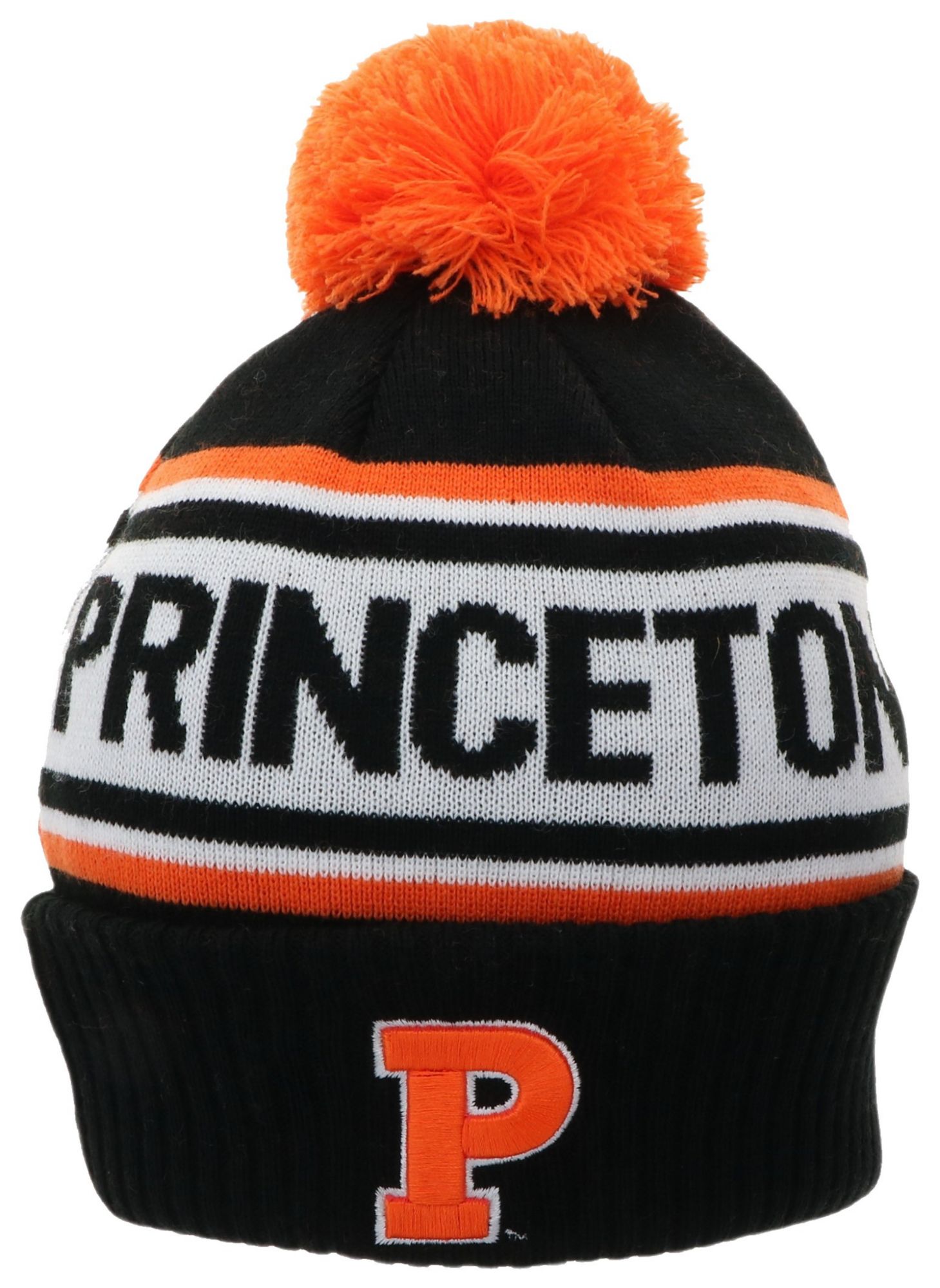 League-Legacy Adult Princeton Tigers Black Pom Knit Beanie