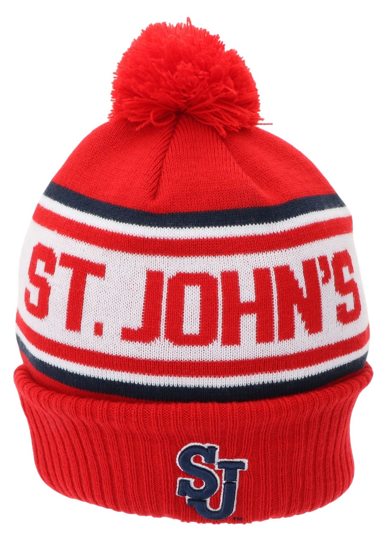League-Legacy Adult St. John's Red Storm Red Pom Knit Beanie