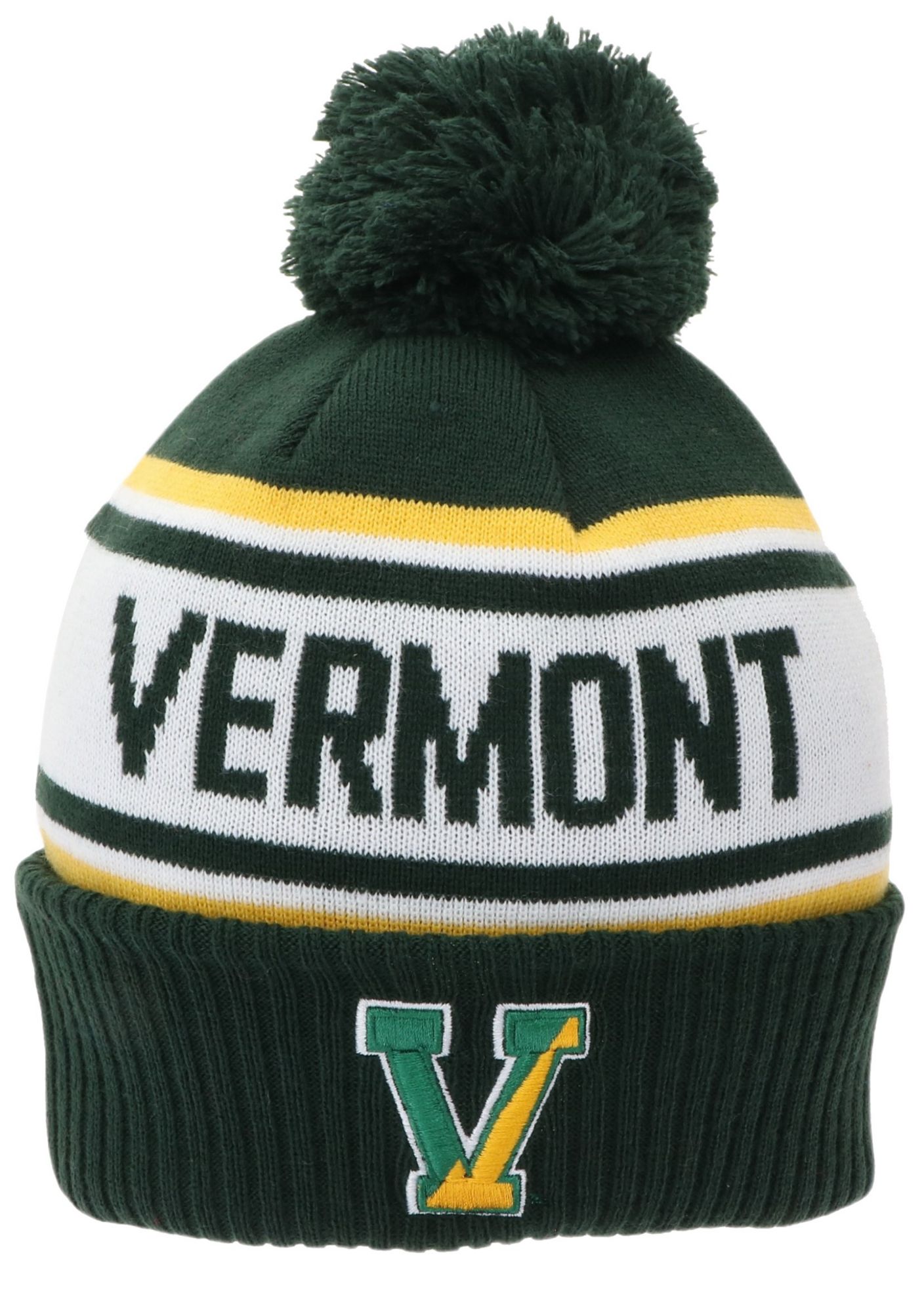League-Legacy Adult Vermont Catamounts Green Pom Knit Beanie