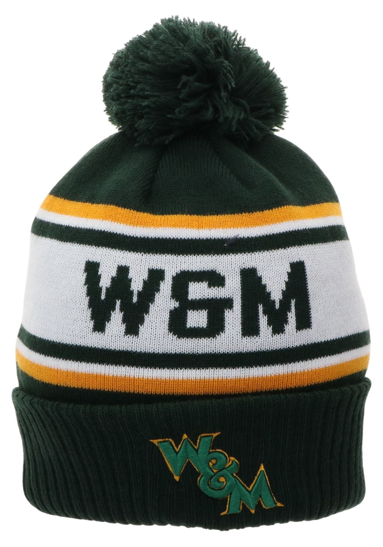 League-Legacy Adult William &amp; Mary Tribe Green Pom Knit Beanie